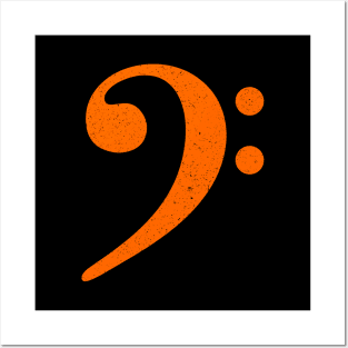 Bass Player Gift - Distressed Orange Bass Clef Posters and Art